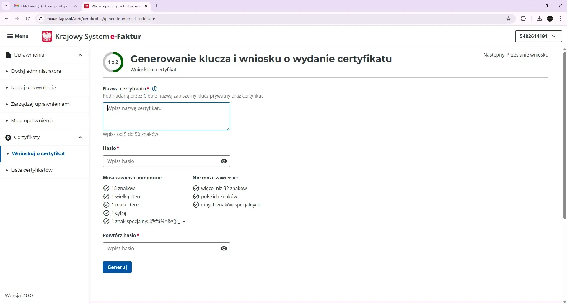 Wniosek o wydanie certyfikatu KSEF 1 STR.webp