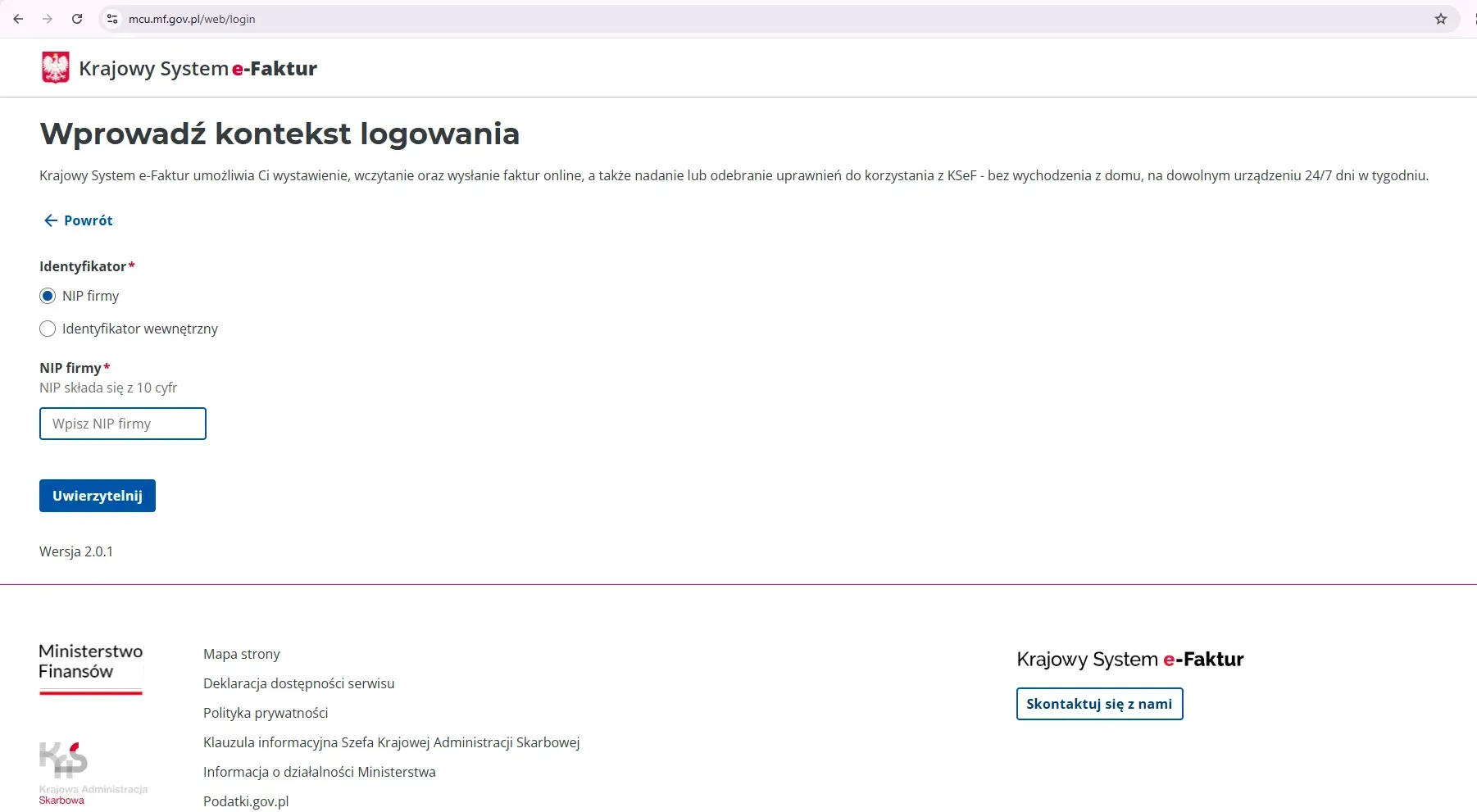 Wprowadzenie NIP firmy do Uwierzytelnienia.webp